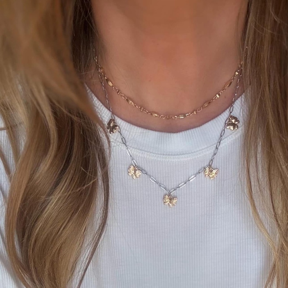 PARK LANE Flutter Gold and Silver Butterfly Necklace